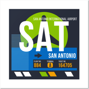 San Antonio (SAT) Airport // Retro Sunset Baggage Tag Posters and Art